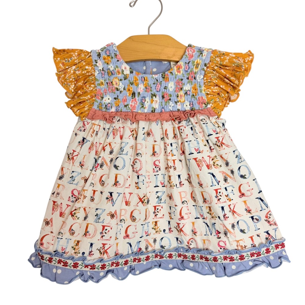 Matilda Jane Girls Alphabet Floral Smocked Flutter Sleeve Dress Size 2 2T